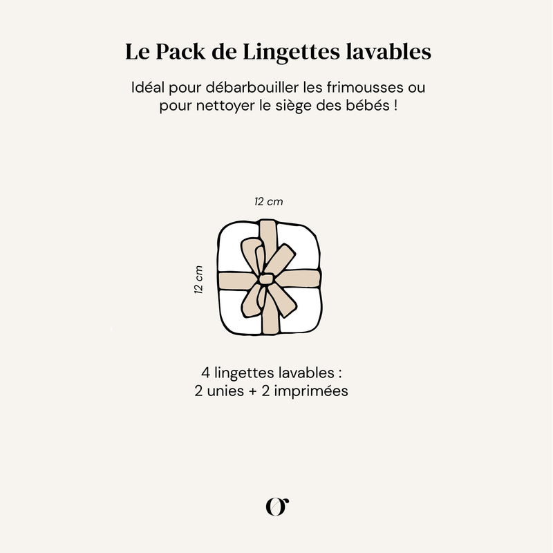 Lot de 4 Lingettes Lavables - Bruyère Bois de Rose